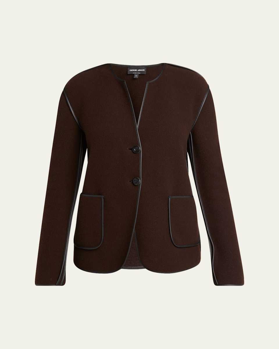 Leather Piping Cashmere Fleece Short Coat